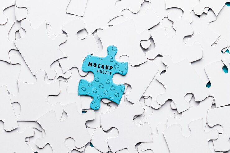 PSD assortiment plat avec des pièces de puzzle blanches