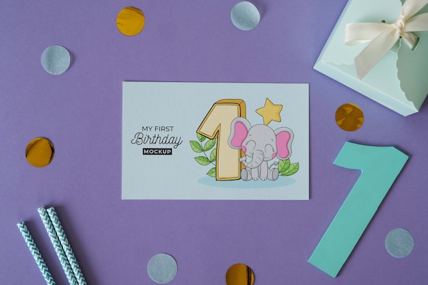 Assortimento di mock-up di elementi primo compleanno per neonati