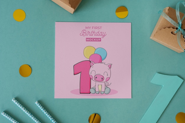 Assortimento di mock-up di elementi primo compleanno per neonati
