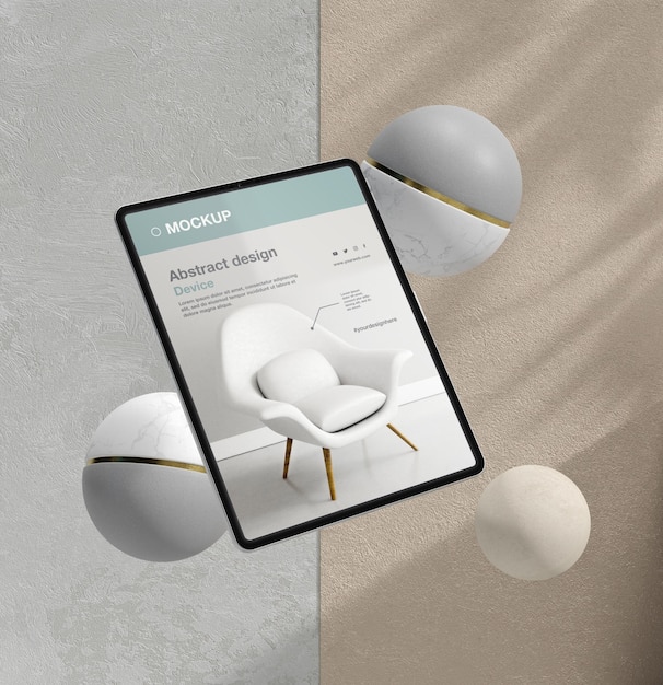Assortimento di mock-up per tablet con elementi in pietra ed elementi metallici