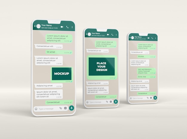 Assortimento di smartphone chat mockup