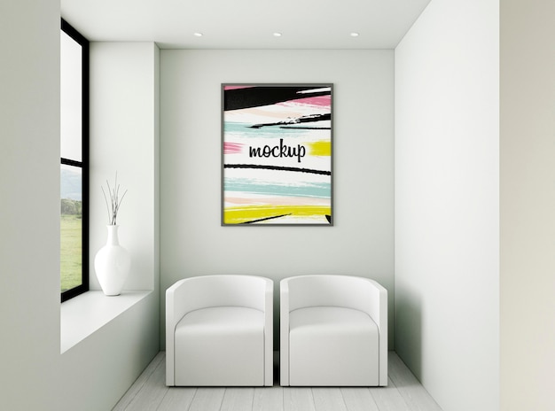 Assortimento interno minimalista vista frontale con cornice mock-up