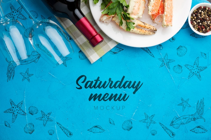 PSD assortimento piatto di frutti di mare con mock-up