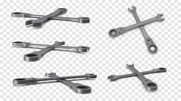 Assortment of Crossed Wrenches on a Transparent Background