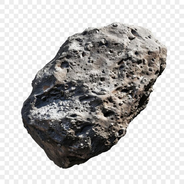 Asteroide de textura oscura de piedra detallada en fondo aislado Objeto espacial celeste de primer plano