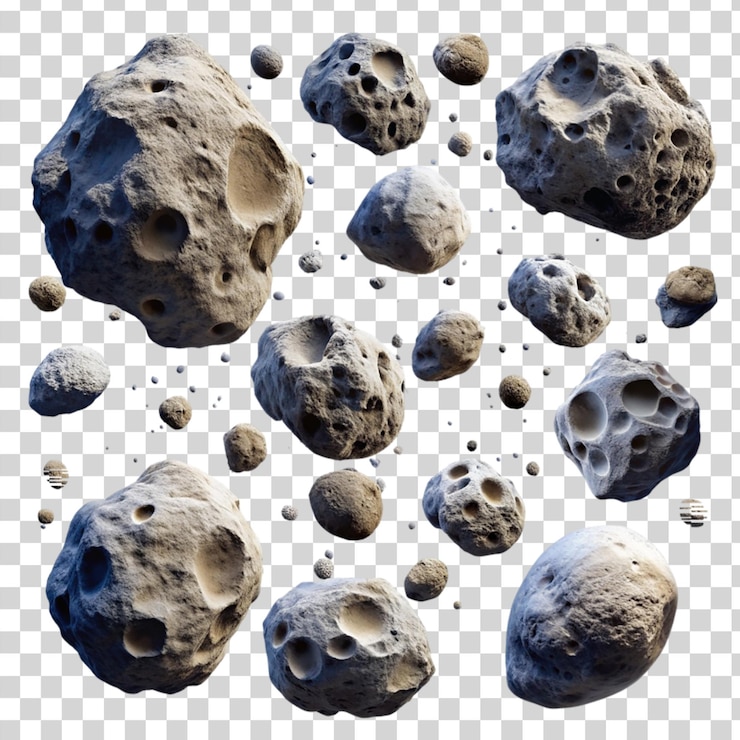 PSD asteroides aislados en un fondo transparente