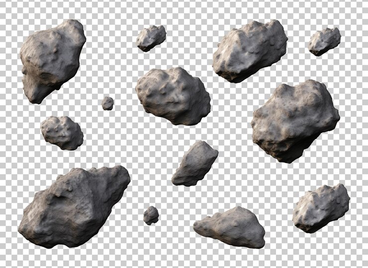 PSD los asteroides flotantes aislados en un fondo transparente