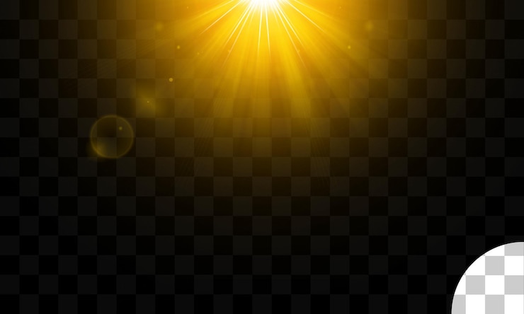 PSD astratto sole incandescente luce scoppiata con riflesso lente digitale