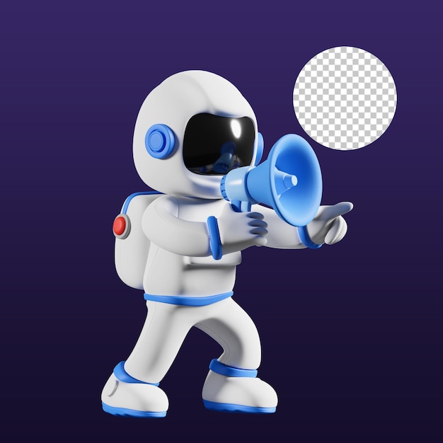 Astro spricht mit megafon 3d-illustration