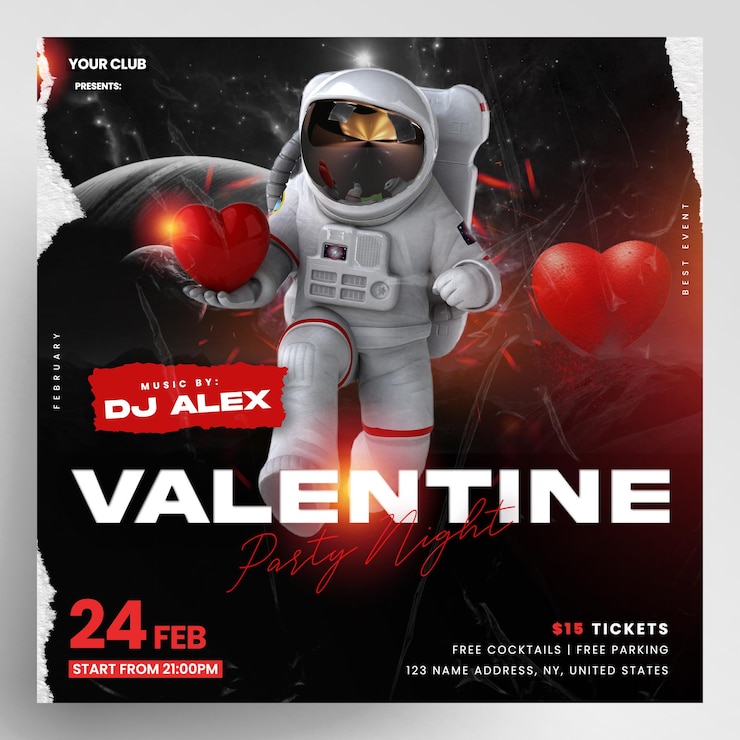 PSD astro valentine valentines night party event instagram flyer