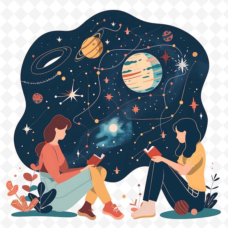 PSD los astrólogos que leen las estrellas el diseño está inspirado en el cosmos