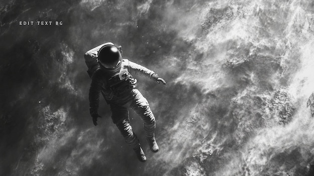 Astronaut, der im Weltraum über der Erdatmosphäre schwebt, monochrom