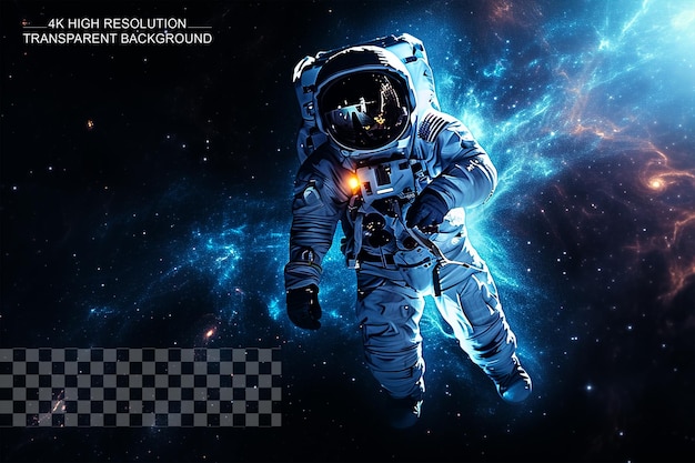 Astronaut im freien weltraum mit blauem hintergrund auf durchsichtigem hintergrund