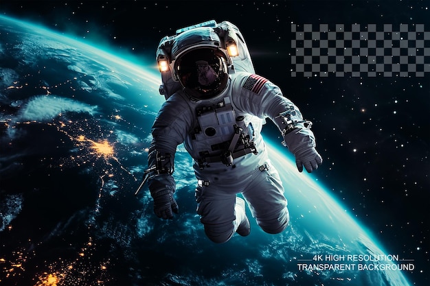 Astronaut im freien weltraum mit einem blauen licht-effekt auf durchsichtigem hintergrund