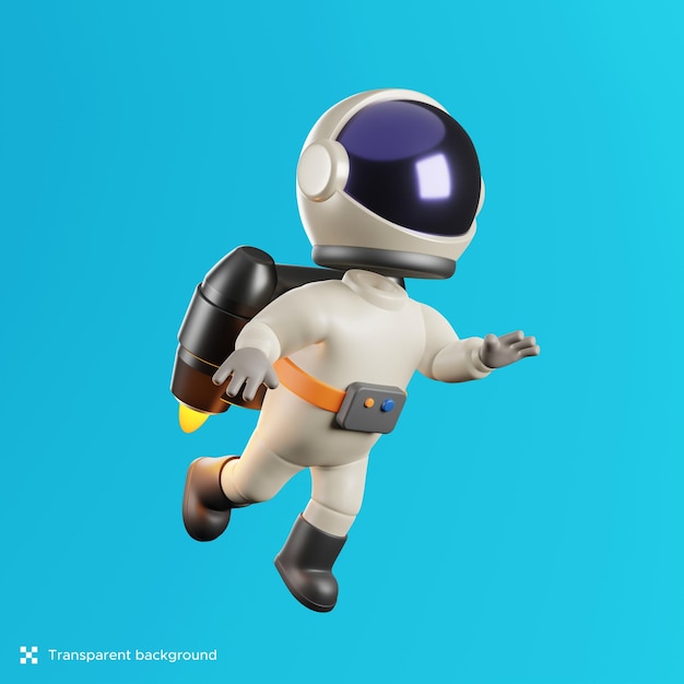 Astronauta 3d che vola usando il personaggio 3d del jetpack