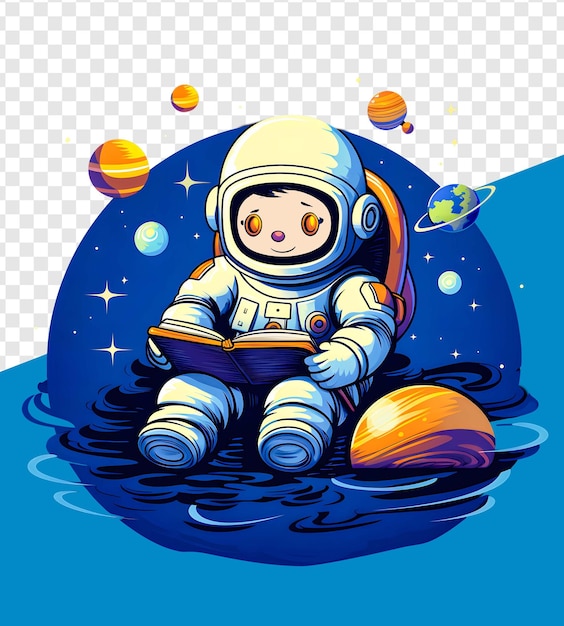 PSD astronauta 3d lendo um livro ilustração vetorial de um personagem de desenho animado