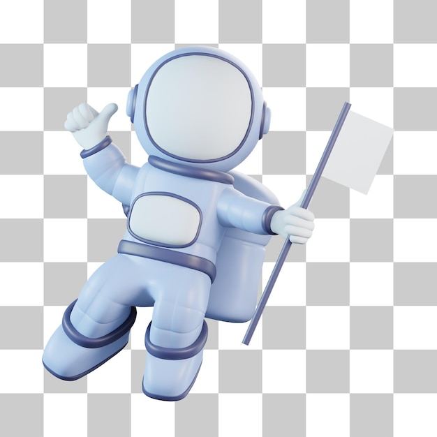 Astronauta con una bandera en el icono 3d