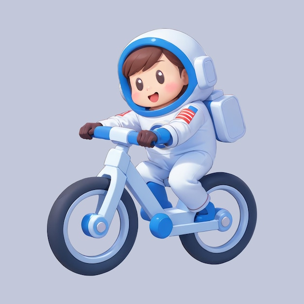 PSD astronauta bonito a andar de bicicleta ilustração de desenho animado