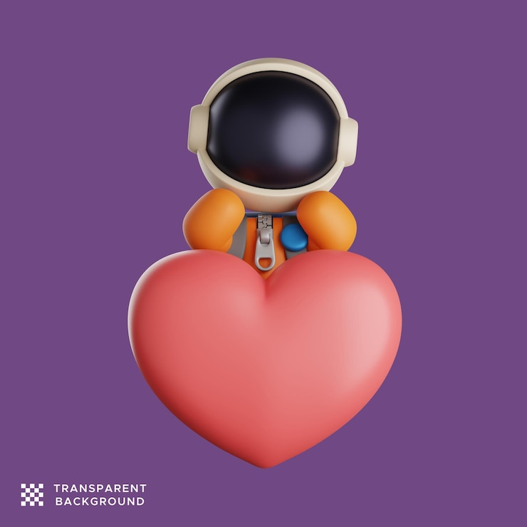 PSD astronauta bonito no grande amor. renderização 3d