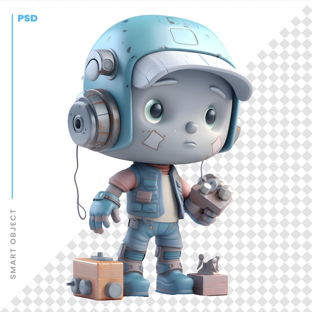 PSD astronauta com fones de ouvido e ilustração 3d do aparelho de rádio