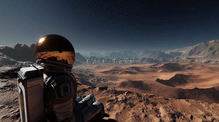 PSD el astronauta contempla el vasto paisaje desértico alienígena