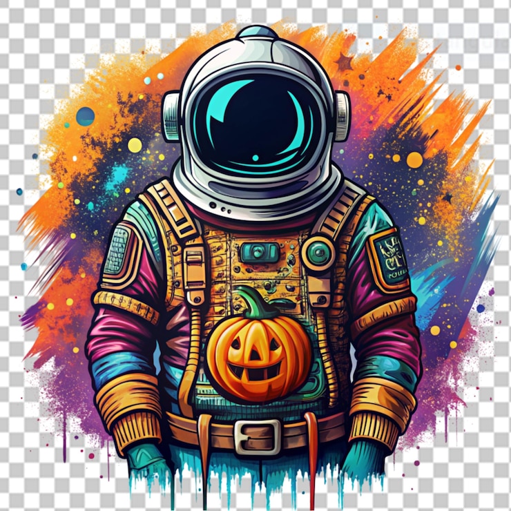 PSD astronauta de halloween stile con sudad vettoriale su sfondo trasparente