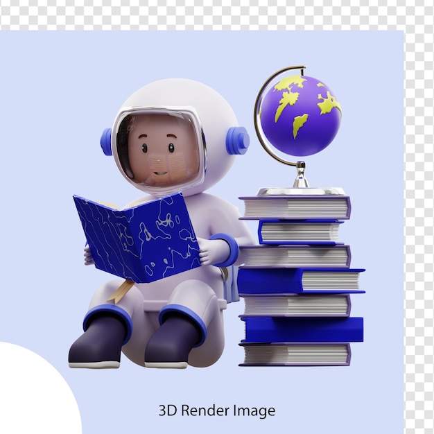 PSD astronauta de ilustração 3d lendo um livro