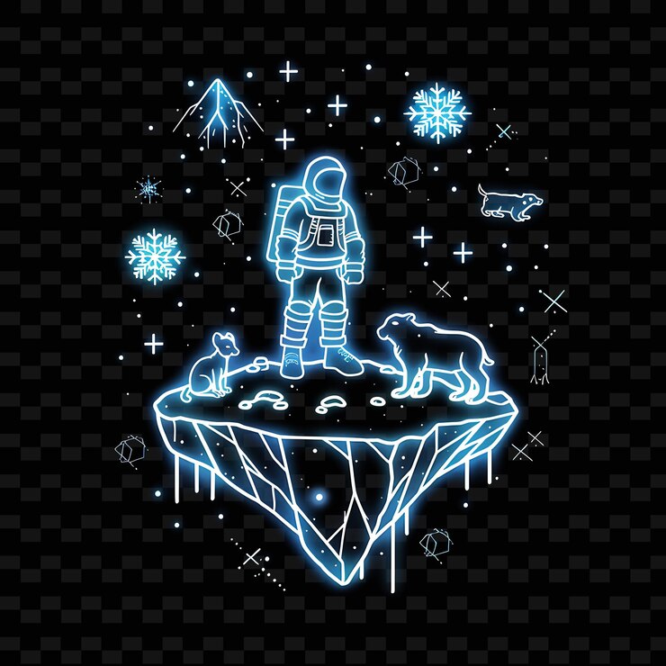 PSD un astronauta en un diamante con un perro y animales en él