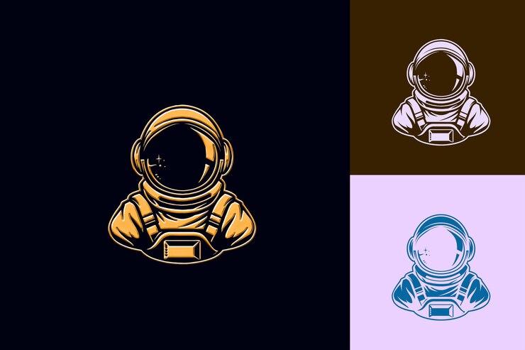 PSD un astronauta dorado está sentado en un círculo con un fondo azul