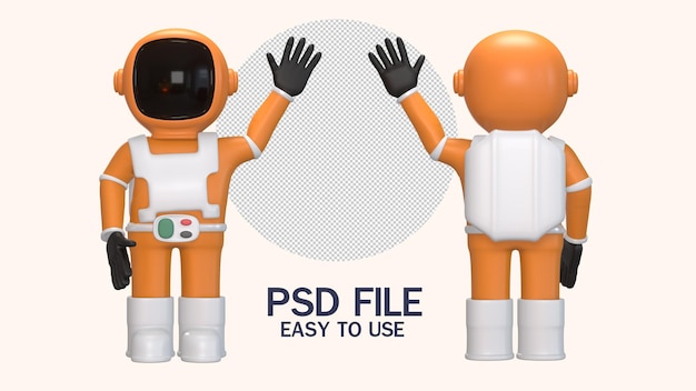 Astronauta dos desenhos animados dizer oi astronauta dos desenhos animados isolado no fundo branco renderização em 3d