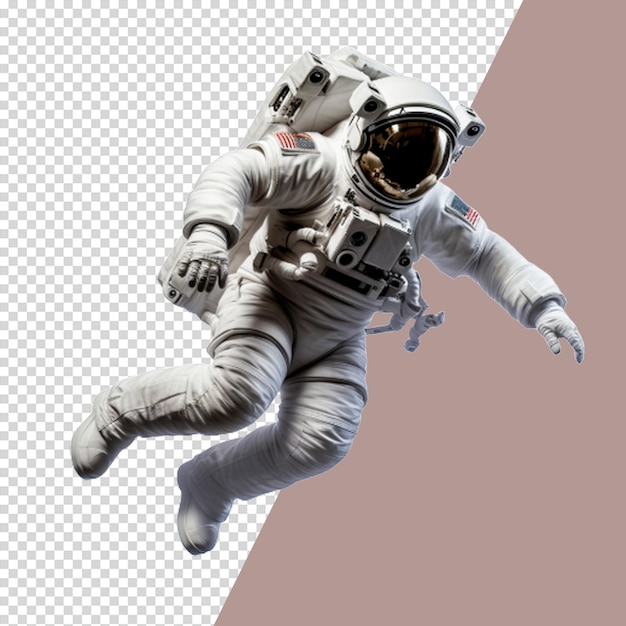 PSD astronauta em traje espacial voando isolado em fundo transparente