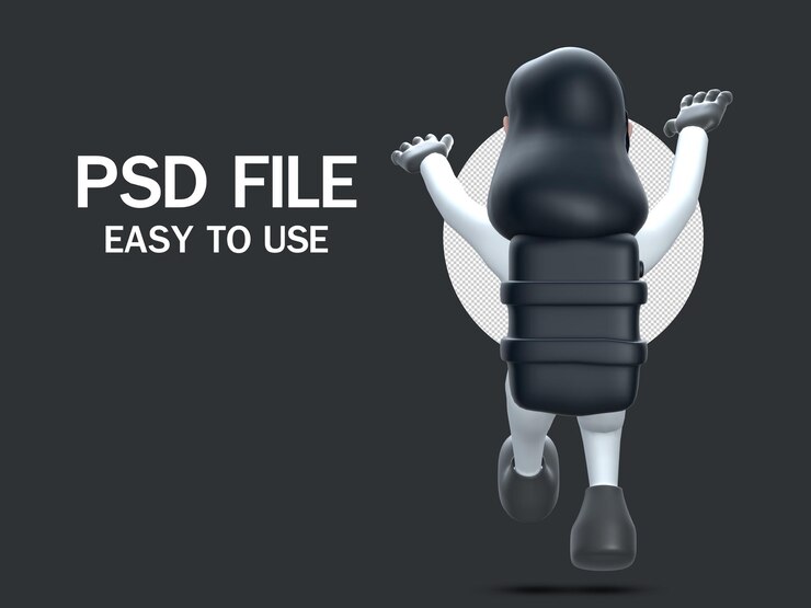 PSD astronauta está cayendo del cielo, representación 3d