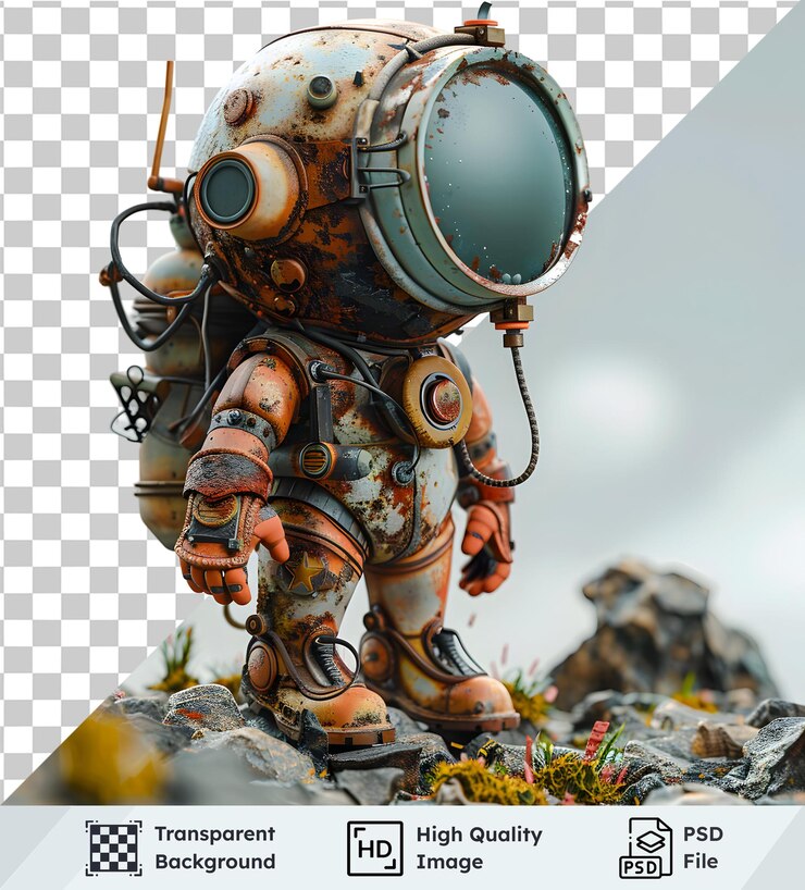 PSD astronauta explora el terreno rocoso archivo psd con fondo transparente