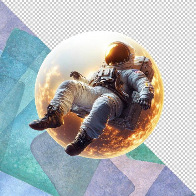 Astronauta flotando en el espacio por encima de un planeta ardiente