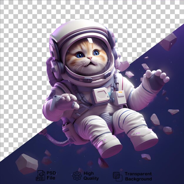 PSD astronauta gato bonito isolado em fundo transparente incluir arquivo png