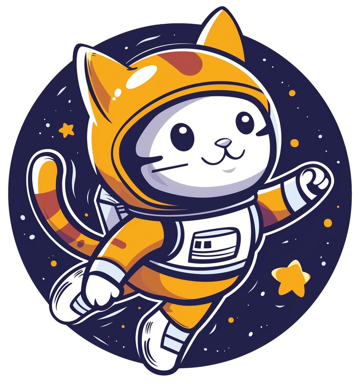 PSD astronauta gato en el espacio con estrellas