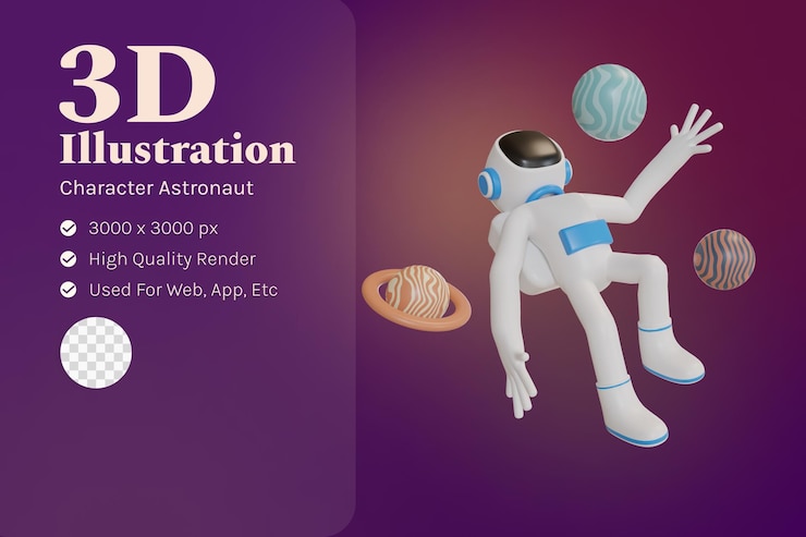 PSD astronauta de personaje de objeto de ilustración 3d