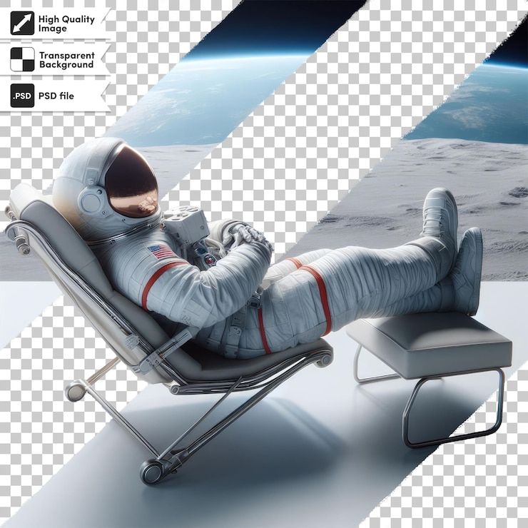 PSD el astronauta de psd yace en una cama de playa sobre un fondo transparente con una capa de máscara editable