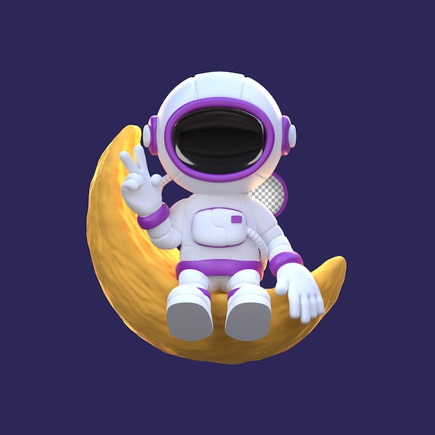 astronauta seduto sull'illustrazione 3d della luna crescente