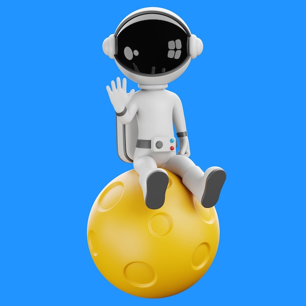 Astronauta sentado en la Luna 3D muestra una ilustración transparente
