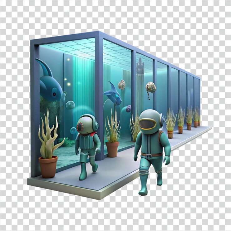 PSD astronautas do habitat submarino exploram o biodomo subaquático