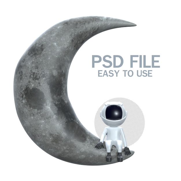 PSD astronaute assis sur la lune concept rendu 3d isolé