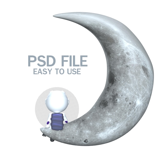 PSD astronaute assis sur la lune concept rendu 3d isolé