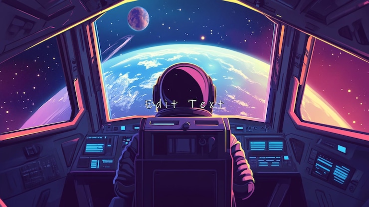 PSD un astronaute dans le cockpit d'un vaisseau spatial regarde la terre et l'espace