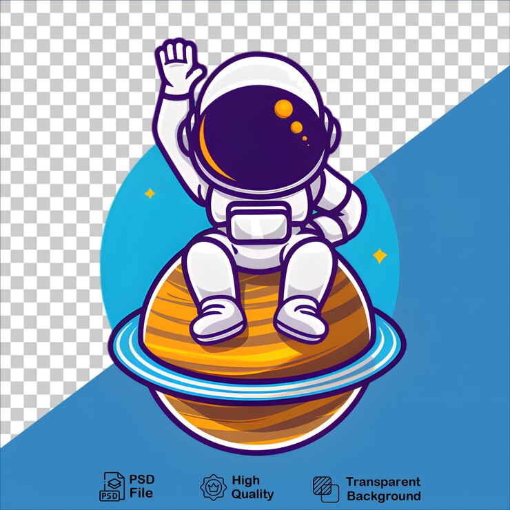 L'astronaute de dessin animé avec une planète en arrière-plan isolé