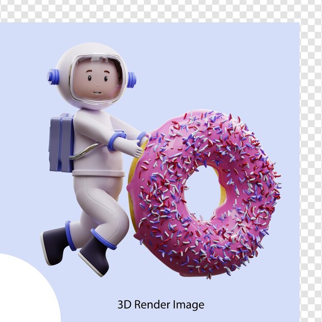 Astronaute D'illustration 3d Avec Un Beignet