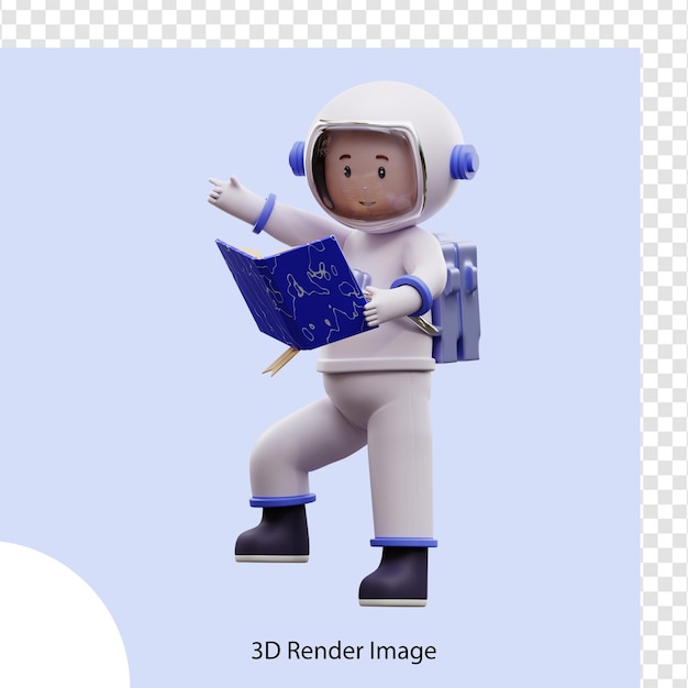 PSD astronaute illustration 3d lisant un livre