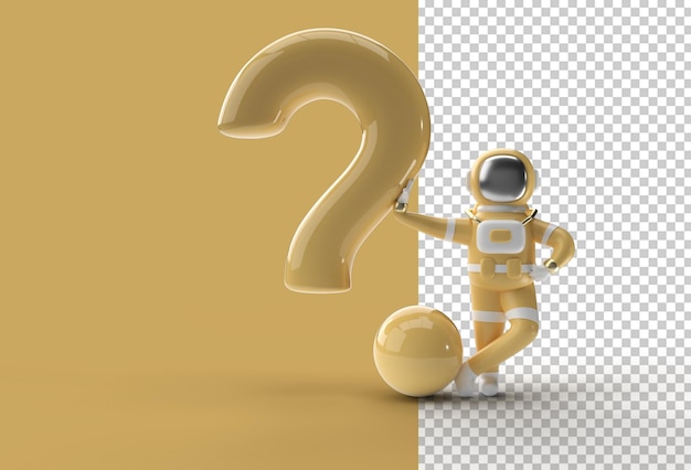 Astronaute de rendu 3D debout avec point d'interrogation