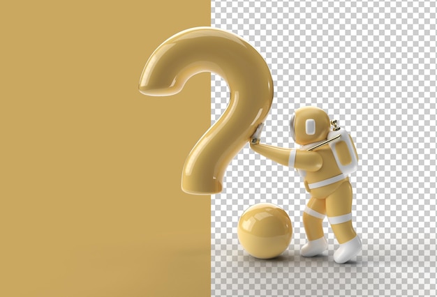 Astronaute de rendu 3D debout avec point d'interrogation