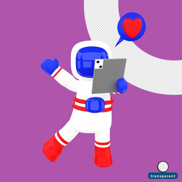 L'astronaute De Rendu 3d Avec Ipad Obtient Des Likes